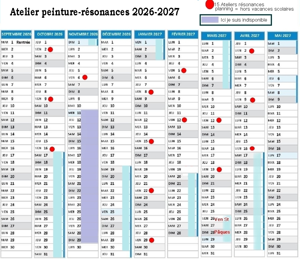 calendrier Peinture Résonances 25 26