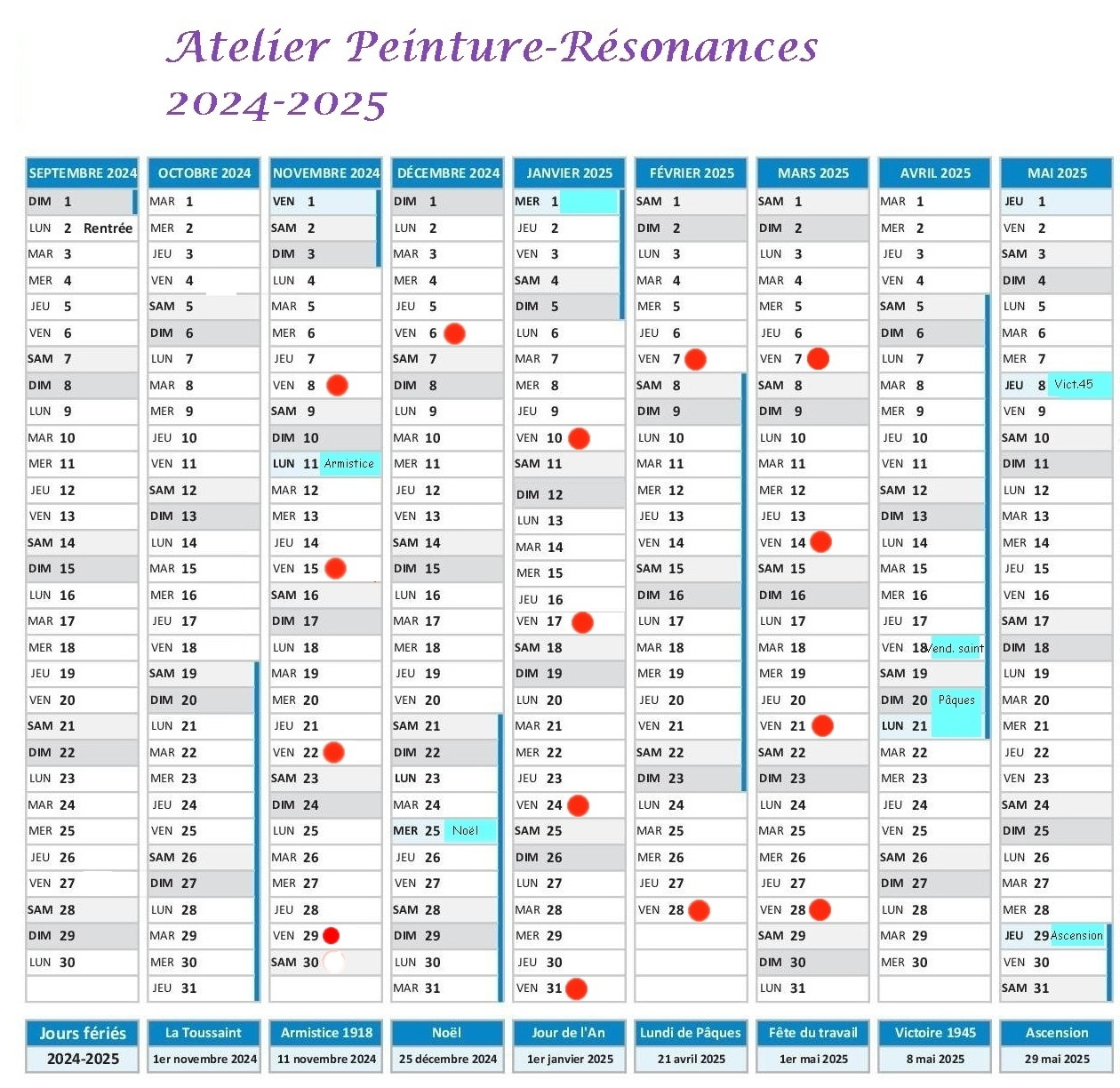 Calendrier 2024 25 Peint reson